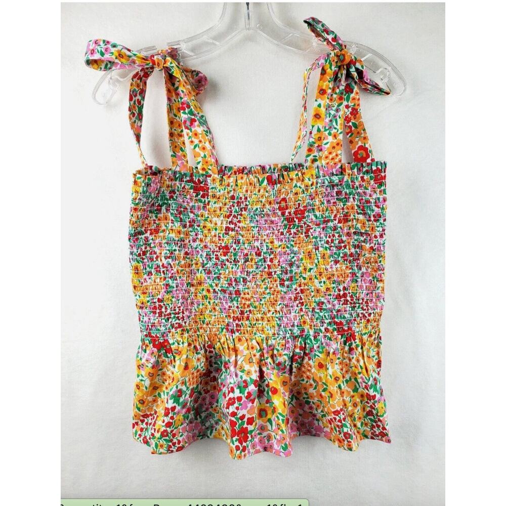 J.Crew Reimagined Smocked Tie Shoulder Tank Floral